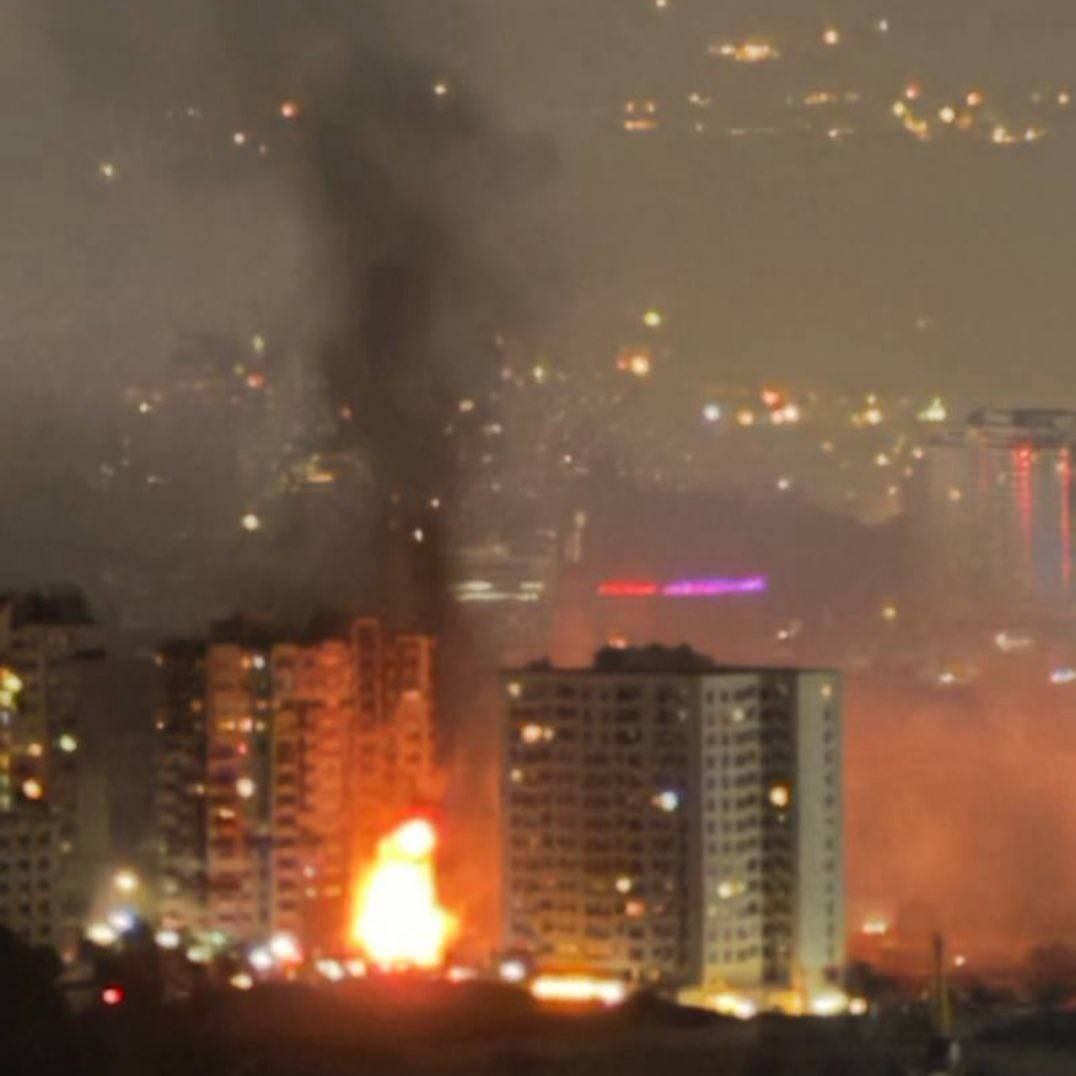 A residential building on fire in Tehran by Israeli attacks